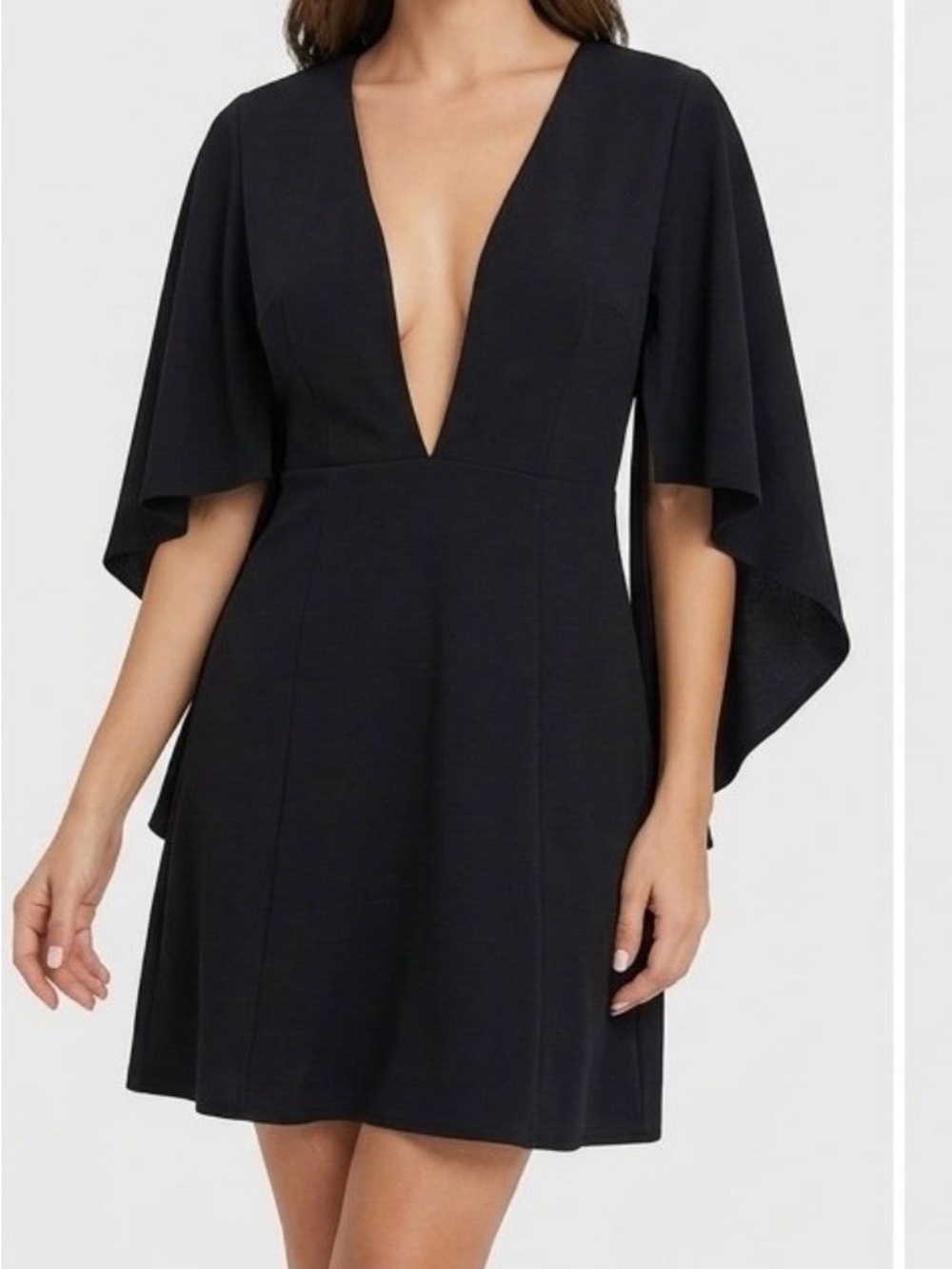 Favlux Deep V-Neck Cape Sleeve Mini Dress